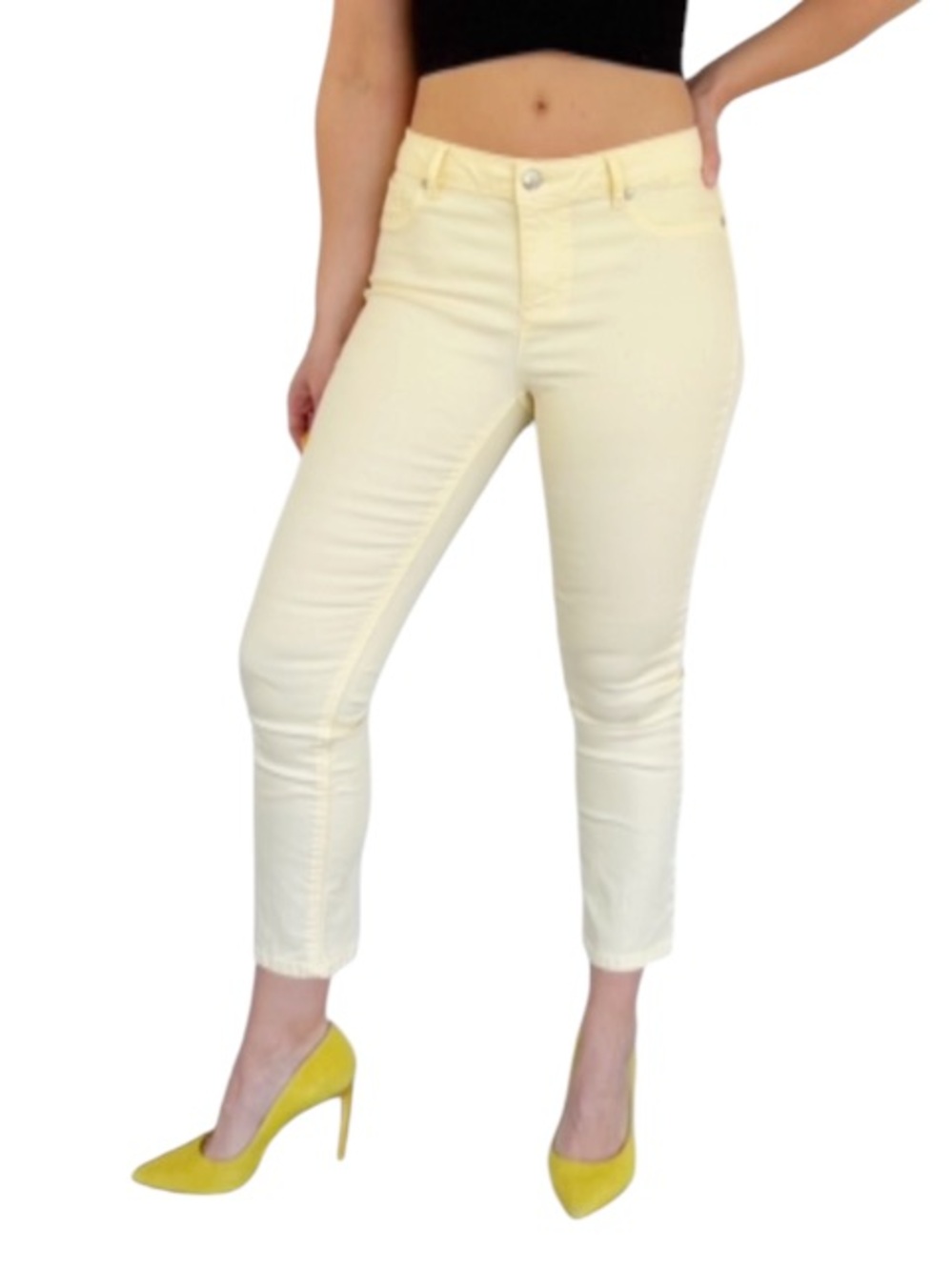 Lascana pale yellow stretchy cotton blend mid rise skinny jeans size 6